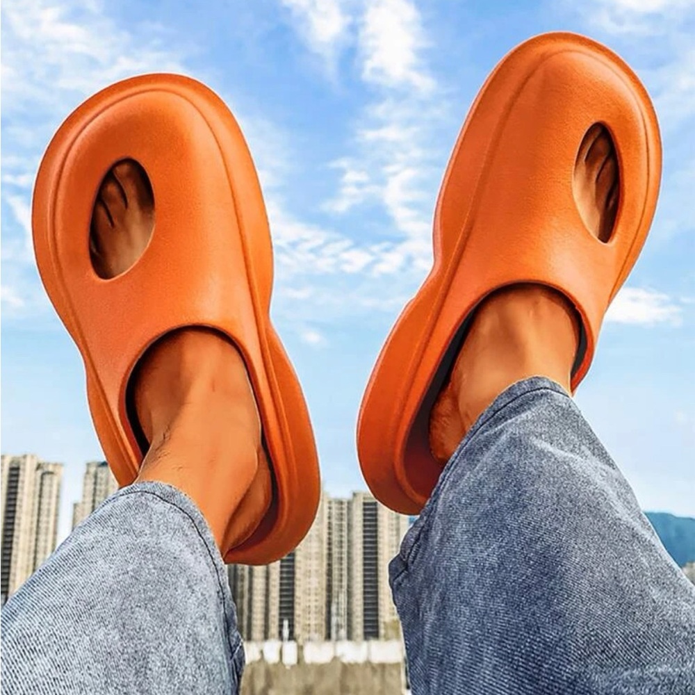 ORANGE FUTURISTIC THICK RUBBER SLIDES